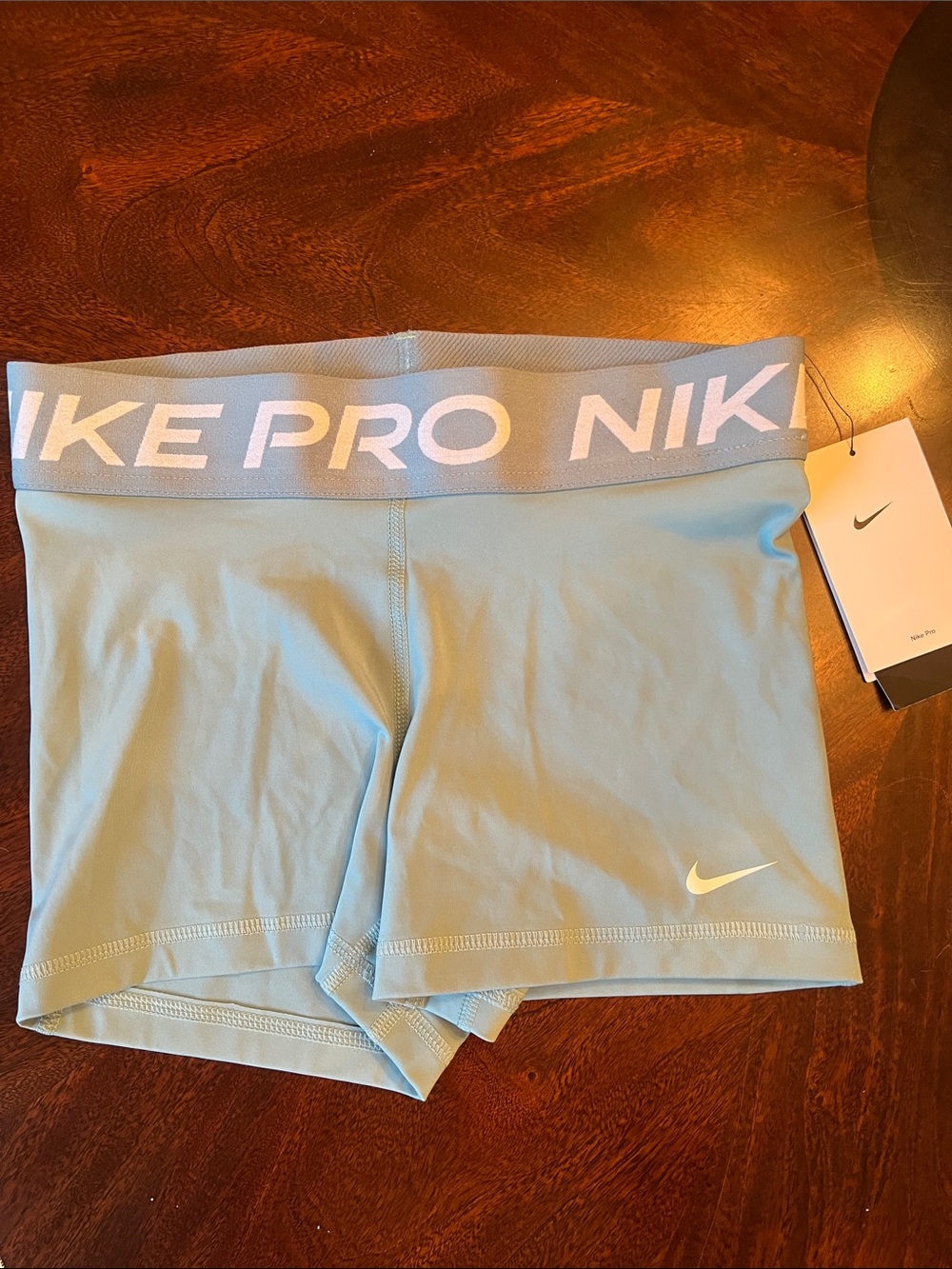 Nike Light Blue Women's Pro Bike Shorts with Branded Waistband